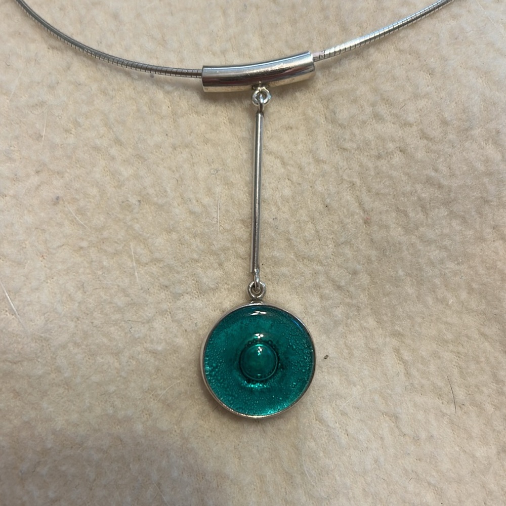 Sterling Silver Pendant and earrings on cable chain 950 TOC - Picture 2 of 7